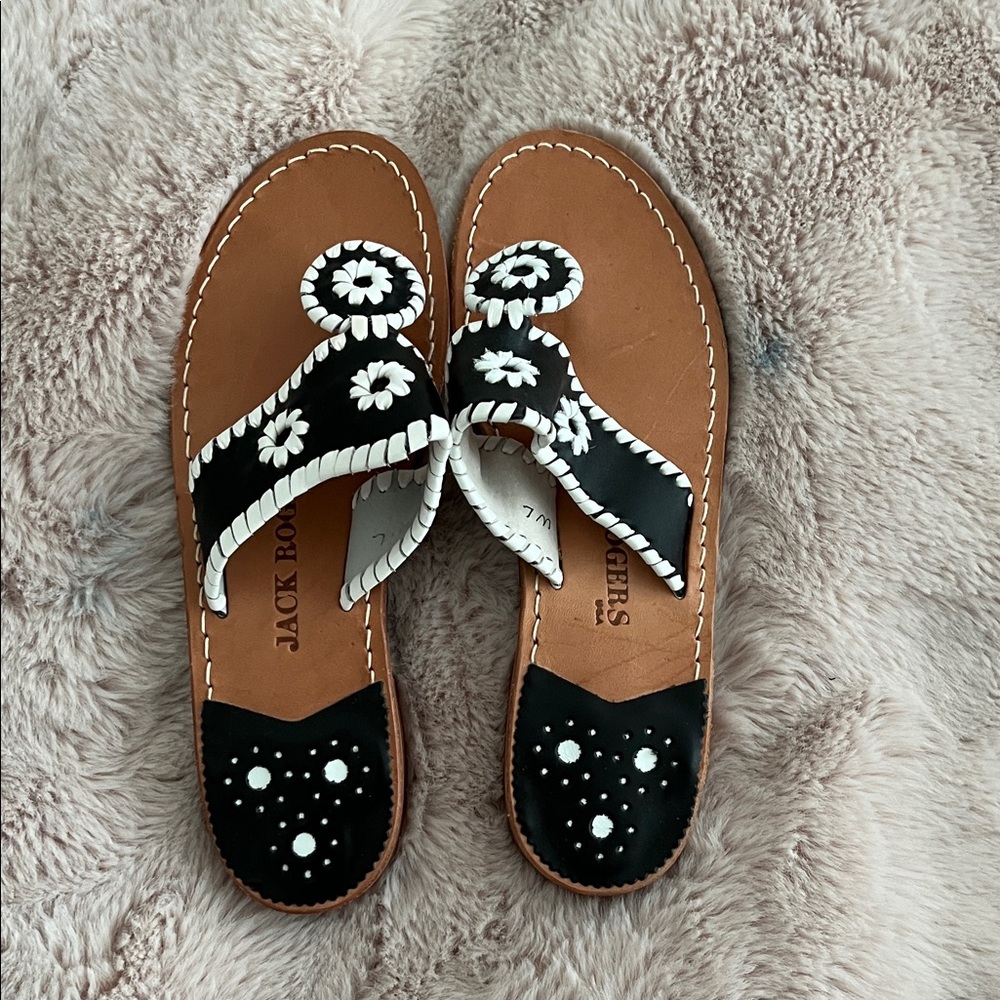 Jack Rogers Black and White Floral Sandals